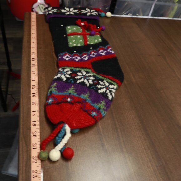 Handmade Wool Christmas Stocking Fair Colorful Isle Present Snowflake Santa - Picture 9 of 15